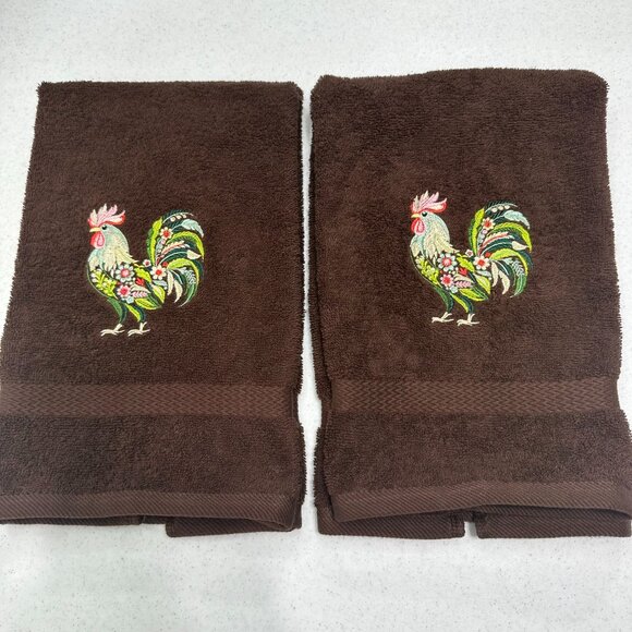 Chicken Towels Embroidered Hand Towel Set Hen Rooster Bathroom Home Farm Decor - Picture 12 of 13